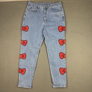 Hello Kitty Bow Mom Denim Rhinestone Jeans Womens Size 13 Light Wash‎
